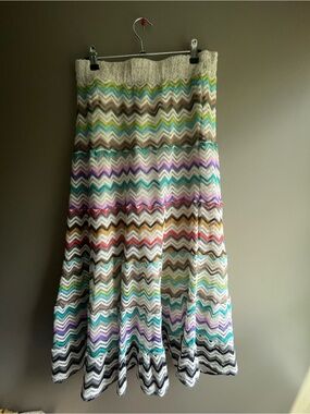 Lapis Cream Maxi Skirt with Multicolor Chevron Stripes